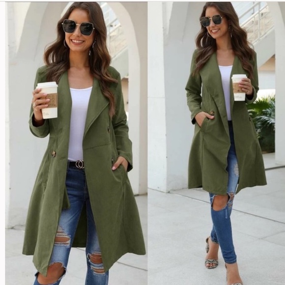 Jackets & Blazers - Olive Button Detail Jacket